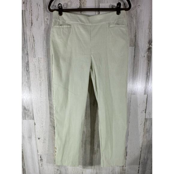 Chicos Green Stripe Cropped Ankle Pants Size 1P (32x24.5) Button Slit Accents - Picture 1 of 8